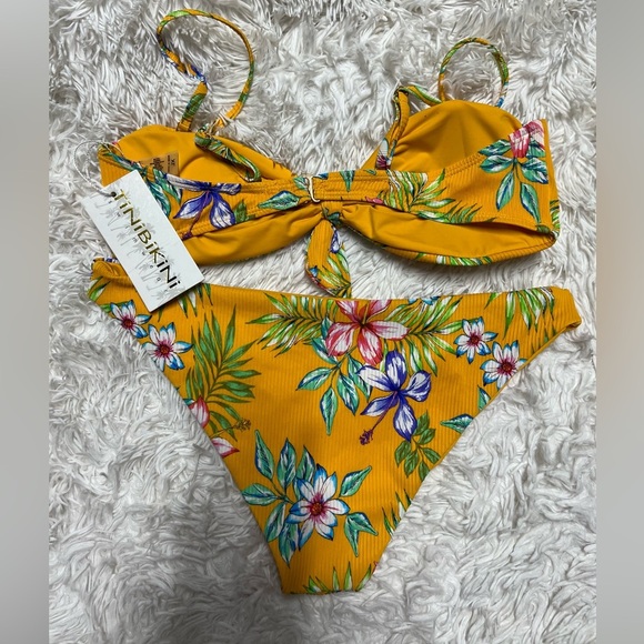💛💛NWT- CUTE TINIBIKINI SWIMWEAR YELLOW WITH FLORAL BIKINI SZ XL💛💛 - Picture 2 of 5